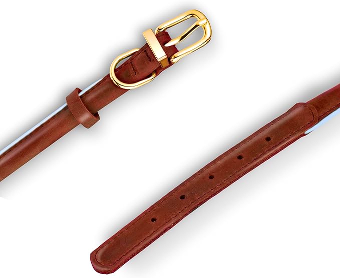 OOPSDOGGY Reflective Rolled Leather Dog Collar for Large Dogs, Adjustable Soft Padded Pet Collar for Large Breed Dogs (L, 14"-18", Brown)