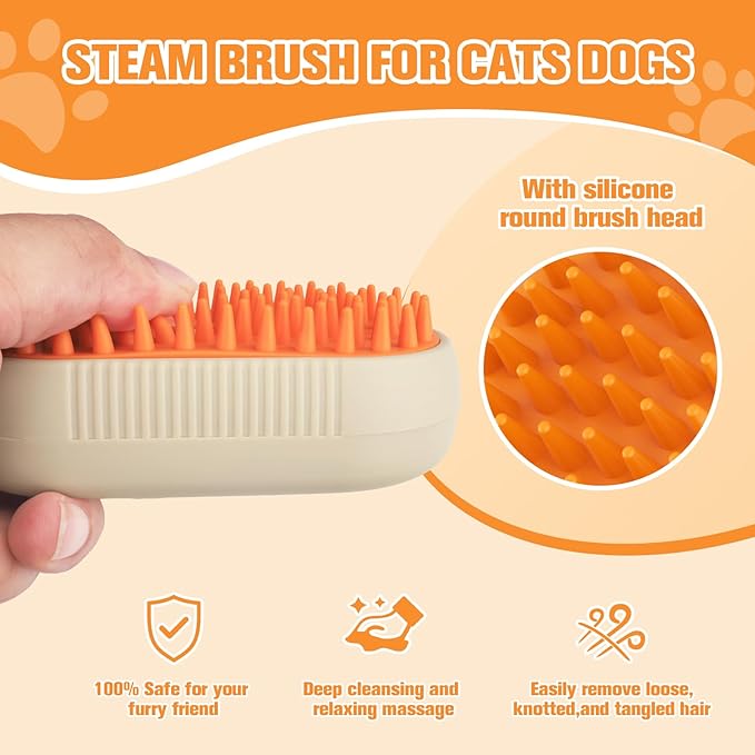 Cat Steam Brush,3 in 1 Dog Steam Brush,Steam Cat Brush,Silicone Massage Grooming Pet Steam Brush for Cats Dogs,Rechargeable Cat Steam Brush for Shedding,Spritz Defur Comb for Cats