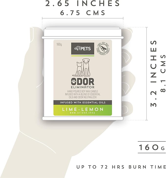 Art & Pets Pet Odor Eliminator Candle Appx 72 Hrs Burning Time | Natural Scented Soy Wax Candle | Dog Smell Eliminator Candle | Cat and Dog Odor Eliminator Candle | Pet Candle (Lime Lemon)