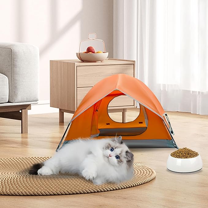 Outdoor Waterproof Pet Camping Tent, Cave Bed for Indoor Cats and Small Dogs, Portable Cat House Dog House, 39.3x39.3x23.6'', Orange, L.
