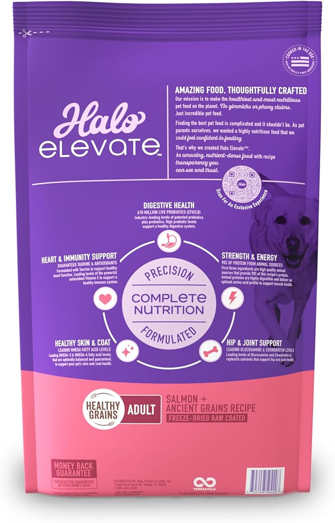 Halo Elevate Dry Dog Food, Healthy Grains Salmon Recipe, 20lb