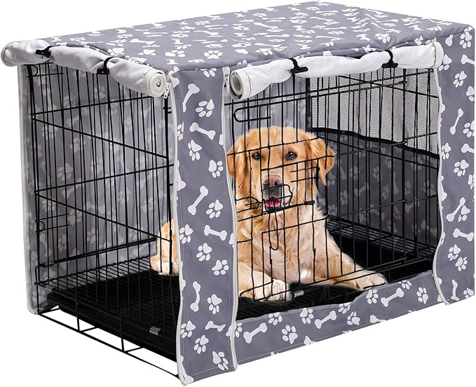 Pethiy Dog Crate Cover Durable Polyester Pet Kennel Cover Universal Fit for Wire Dog Crate - Fits Most 24 inch Dog Crates - Cover only-Sky Gray-24