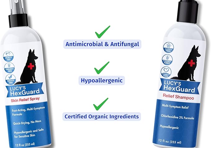 Lucy's Pet Skin Irritation Relief Shampoo - Soothes Rashes, Hot Spots, Skin Allergies, Pyoderma & More I Certified Organic Ingredients I Safe for Dogs & Cats I Unscented I 12oz