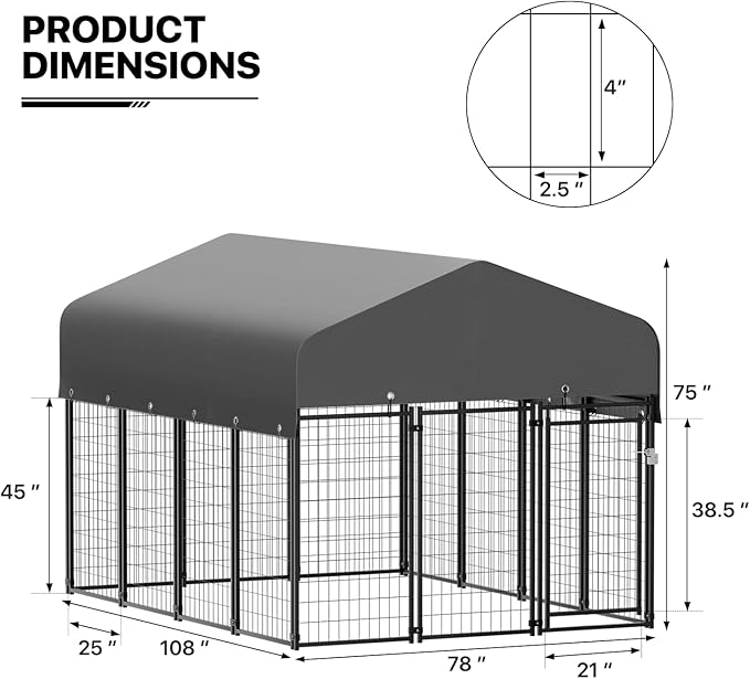 MoNiBloom Outdoor Dog Kennel Anti-Rust and Heavy-Duty Outdoor Dog Fence Dog Pen with Waterproof Cover and Lock for Large Dogs, 6.25ft High Expandable Dog Playpen House for Outside Yard, 14 Panels