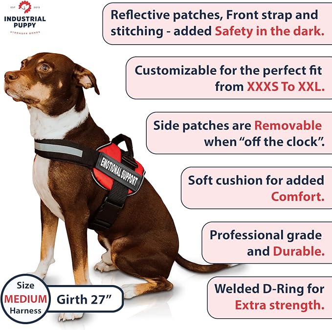 Emotional Support Dog Vest Harness with Reflective Straps, Interchangeable Patches, & Top Handle - ESA Dog Vest in 8 Sizes - Heavy Duty Emotional Support Dog Harness for Working Dogs (Red, Medium)