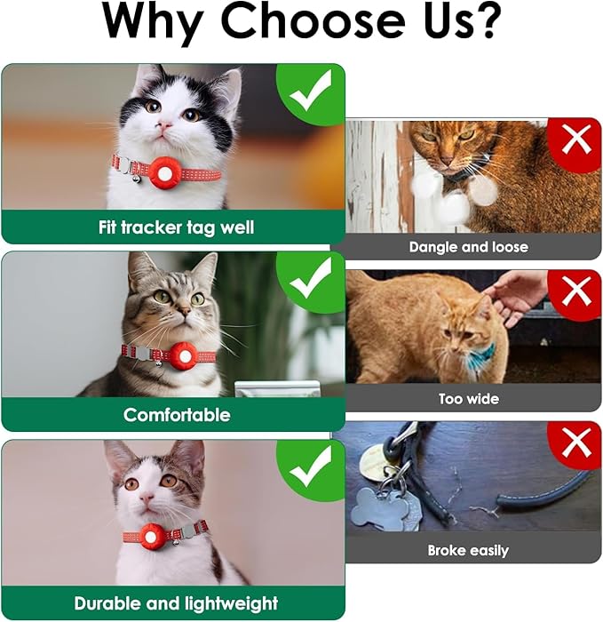 Cat Tracker,No Monthly Fee Cat Tracker Collar (Only iOS),Waterproof Pet Tracker for Cats with Safety Elastic Buckle,Works with Any Collar,Compatible with Apple Find My App not for Android-Red