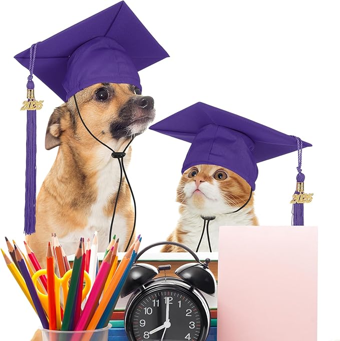 Pet Graduation Cap Small Dog Graduation Hats with 2025 Tassel Pet Graduation Costume for Dogs Cats Photo Prop Holiday Costume Accessory(Purple)