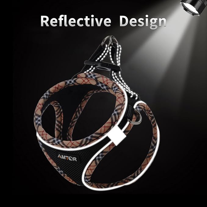 AMTOR Small Dog Harness with Leash Set, No Escape Easy Walk Puppy Harnesses for Training Walking, Step-in Reflective Soft Dogs Vest for XS S Medium Extra-Small Large Sized Dog(BlackYellow,XL)