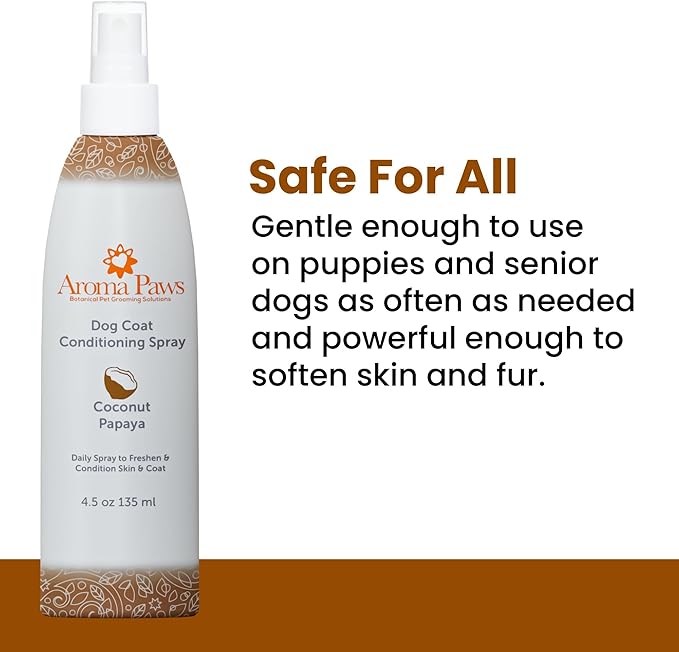 Dog Coat Conditioning Spray - Pet-Friendly Detangler Spray with Natural Essential Oils for Dogs - Daily Dog Spray to Eliminate Odors and Knots - Coconut Papaya 4.5 oz