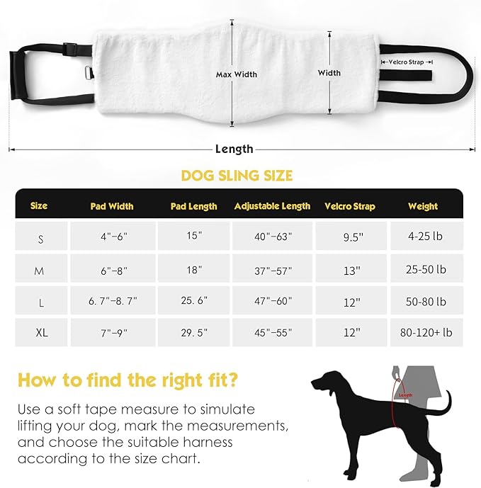 Dog Sling for Back Legs, Dog Lift Harness, Magic Tape Dog Sling for Large Dogs Hind Leg Support, Elderly Dog Lifter, Help Canie Hip Arthritis K9 Cruciate Ligament Rehabilitation (Large)