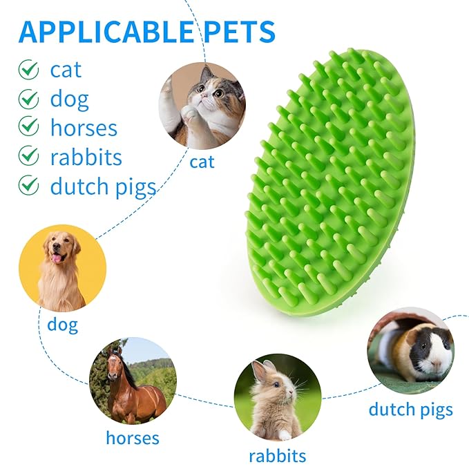 Dog Bath Brush, Green Double-Sided Shampoo Massage Brush, Adjustable Collar Handle for Grooming Short and Long Haired Pets(2pcs)