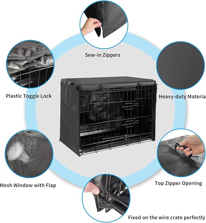 Dog Crate Cover 30 Inch Dog Kennel Cover, Metal Small Dog Crate Bumper for Wire Dog Cage with1 2 3 Doors, Waterproof 600D Oxford Fabric Indoor/Outdoor Black