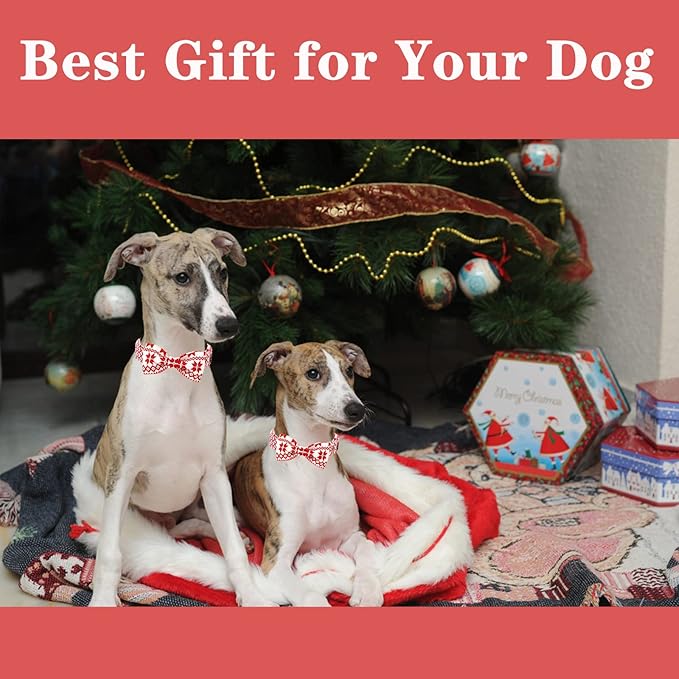 Unique style paws Christmas Dog Collar with Bow Tie Red White Grid Cotton Collar Adjustable Puppy Plaid Collar for Small Medium Large Dogs-XS