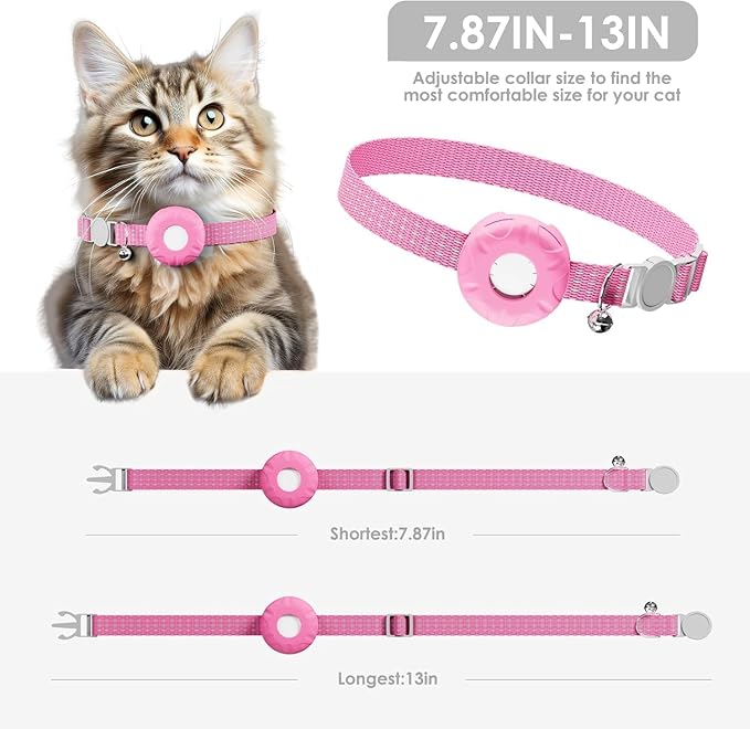 Cat Tracker,No Monthly Fee Cat Tracker Collar (Only iOS),Waterproof Pet Tracker for Cats with Safety Elastic Buckle,Works with Any Collar,Compatible with Apple Find My App not for Android-(Pink)