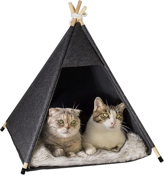 Pet Teepee Tent for Cats and Small Dogs - Cozy Portable Cat Dog House with Thick Cushion Washable for Indoor Outdoor Use