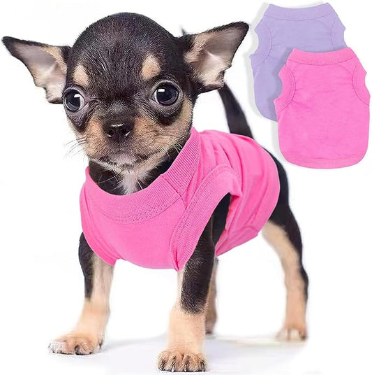 2 Pieces Dog Clothes for Small Dogs Girl Boy Spring Summer Soft Puppy Shirt Solid Color Chihuahua Clothes Pet Clothing Cute Cat Cloth XXS~M (Rose,Purple, X-Small)