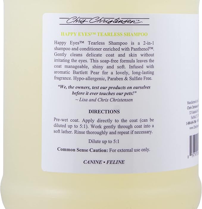 Chris Christensen Happy Eyes Ultra Concentrated Tearless Dog Shampoo, Makes up to 5 Bottles, Groom Like a Professional, Hypo-Allergenic, Sulfate Free, No Tears, All Coat Types, Made in USA (Gallon)
