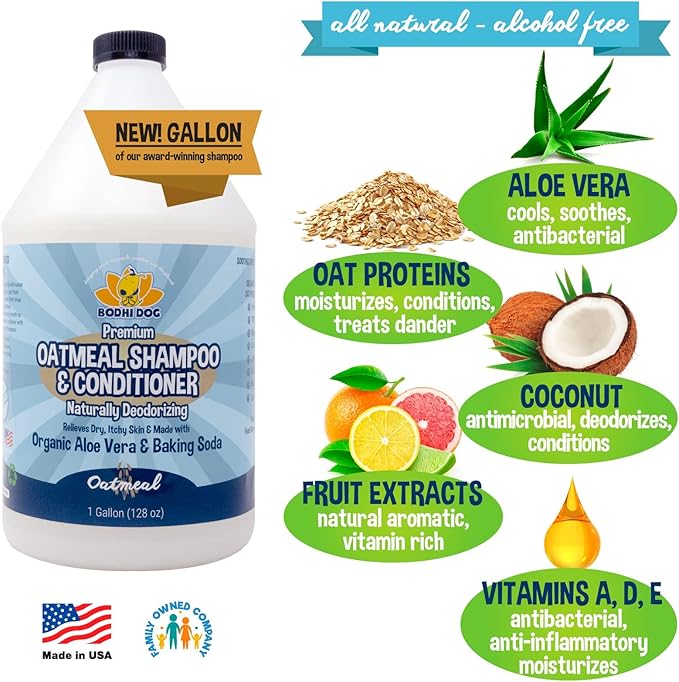 Bodhi Dog Oatmeal Shampoo & Conditioner - Hypoallergenic Formula - Naturally Deodorize Dogs, Cats & Pets - Made w/Organic Ingredients - Moisturizes Dry & Itchy Skin - Made in USA (Oatmeal, 1 Gallon)