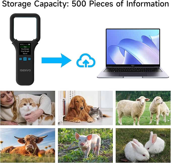 AR190E Bluethooth Pet Microchip Scanner, Wireless Handheld RFID Animal Reader, 134.2kHz Pet Chip Scanner with OLED Display Animal Tag Reader EMID FDX-B(ISO11784/11785)