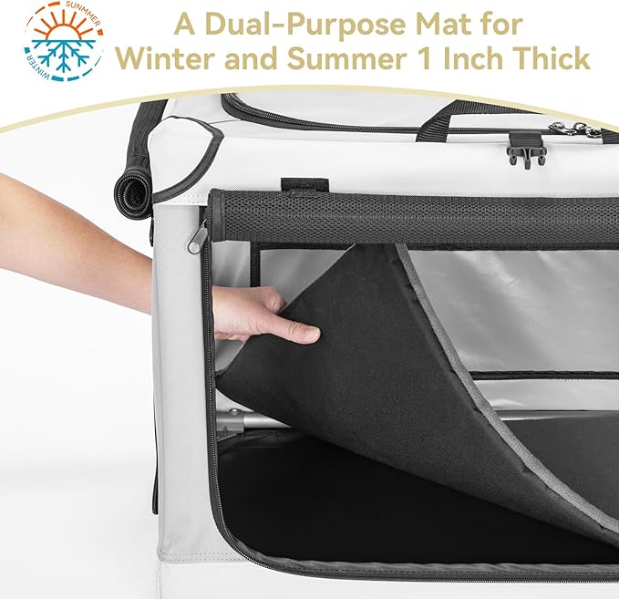PETSFIT Collapsible Dog Crate, Soft Dog Crate - 40 Inch Easy Set-up, Light, Sturdy, Comfy Inside with Thicken Mat, Portable Kennel for Home and Travel Light Grey