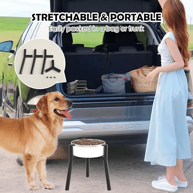 Adjustable Dog Bowl Stand for Medium & Large Dogs, Raised Food & Water Bowls, 7-10.7" Wide, 11" Tall