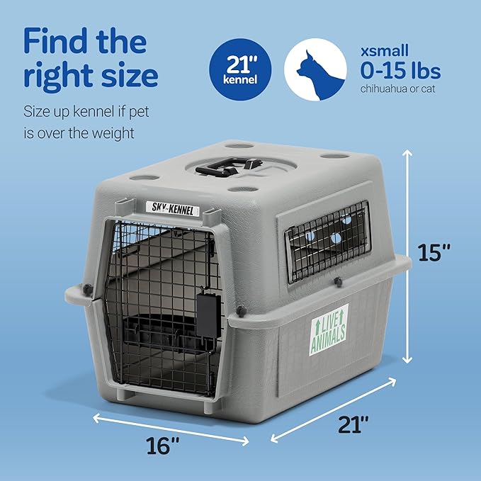 Petmate Sky Kennel - For Air and Travel, Airline Approved Dog Crate for Pets up to 15 lbs, Heavy Duty Dog Kennel, Made in the USA- 21 Inches