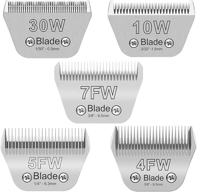 5PCS Wide Blade Dog Grooming Blades Compatible with Andis,Oster A5,Wahl km10 Clippers, Grooming Wide Blade, A5 Type Blade,for Animal Dog,Cat,Horse (30W+10W+7FW+5FW+4FW)
