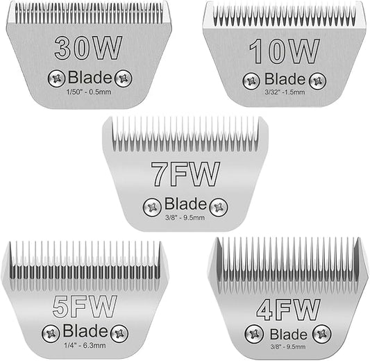5PCS Wide Blade Dog Grooming Blades Compatible with Andis,Oster A5,Wahl km10 Clippers, Grooming Wide Blade, A5 Type Blade,for Animal Dog,Cat,Horse (30W+10W+7FW+5FW+4FW)