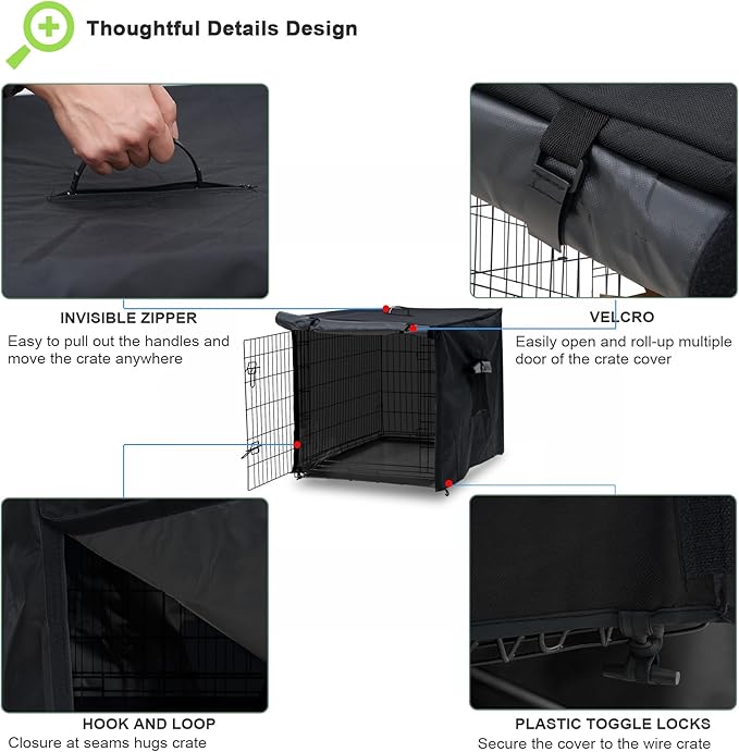 Dog Crate Cover 24in Waterproof Pet Kennel Cover for Outdoor/Indoor Protection, Durable Windproof Crate Cover Universal Fit for Wire Dog Crate (24''L*18''W*19''H-Black)