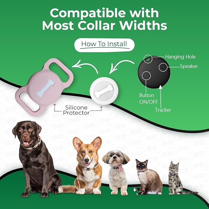 Smart Pet Tracker, Dog Tracker with Black Collar Holder, Smart Tag for Seamless Location Tracking, No Monthly Fee, MFi Certificated, Work with Find My, No GPS Tracker, iOS Only(Pink)