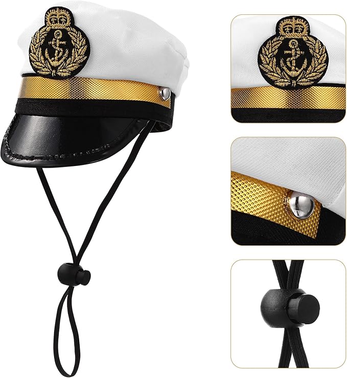 Amosfun Pet Captain's Hat Sailors Sea Captain White Captain Hat Dog Cat Puppy Sailor Halloween Cosplay Costume Hat 5.3 Inch