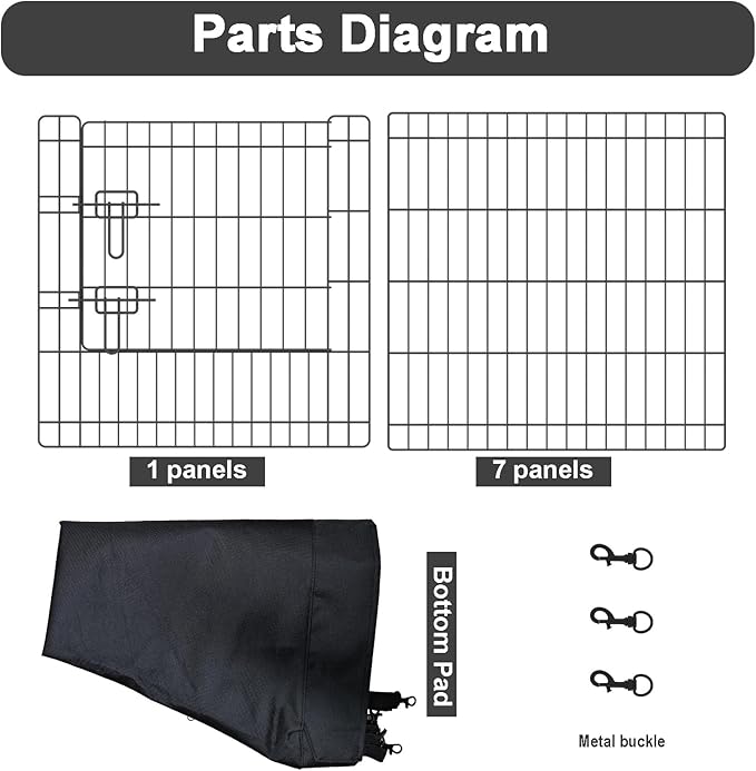 Artmeer Pet Playpen Puppy Playpen Kennels Dog Fence Exercise Pen Gate Fence Foldable Dog Crate 8 Panels 24 Inch for Pet Animals Outdoor Indoor with Bottom Pad (Black with Bottom pad)