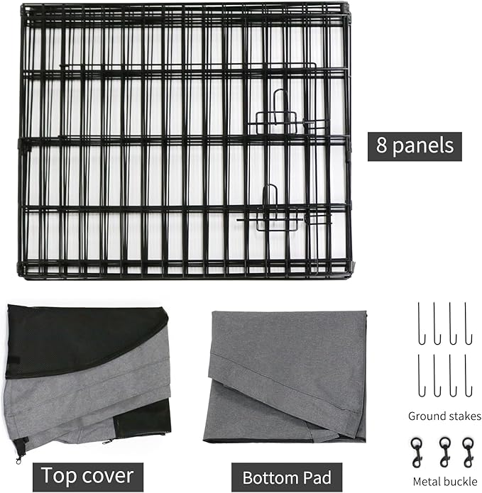 PETIME Foldable Metal Dog Exercise Pen/Pet Puppy Playpen Kennels Yard Fence Indoor/Outdoor 8 Panel 24" W with Top Cover and Bottom Pad (Playpen+Bottom+Top Cover, 8 Panels 30" H)