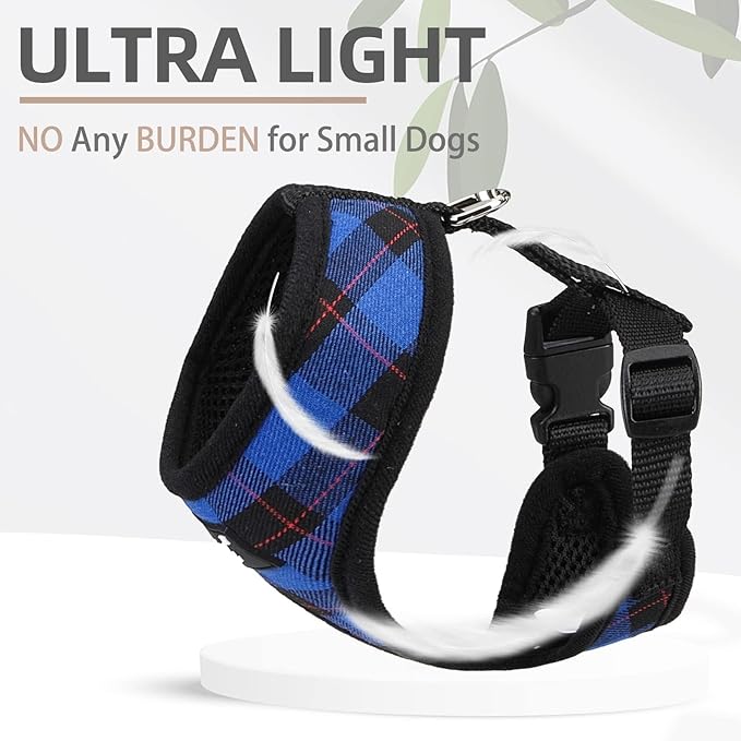 PUPTECK Soft Mesh Dog Harness and Leash Set Pet Puppy Cat Comfort Padded Vest No Pull Harnesses, Navy Blue, L