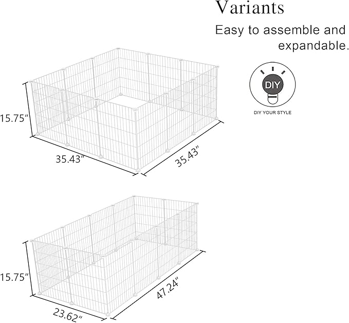 C&AHOME Pet Playpen, Small Animals Supplies, 16 Panels Exercise Playpens Cage, C Grids Portable Yard Fence Indoor, Ideal for Guinea Pigs, Pet Products, DIY Metal Yard Fence, 12" × 15" White UPPM3416W