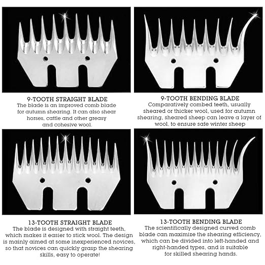 Clipper Blades Grooming Blades, Sheep Shears Replacement Blades, Professional Stainless Steel Clipper Blades for Grooming Goats, Lambs, Llamas, Alpacas (13 Teeth Straight Blade (+ oscillating Blade))