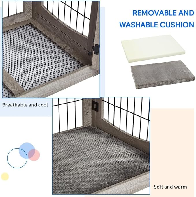 Dog Crate Furniture with 3 Doors,39.4" Large Dog Crate with 2 Drawer & Cushion,Wooden Dog House Kennel for Medium/Large Dog (39.4" L×23.6" W×40" H)