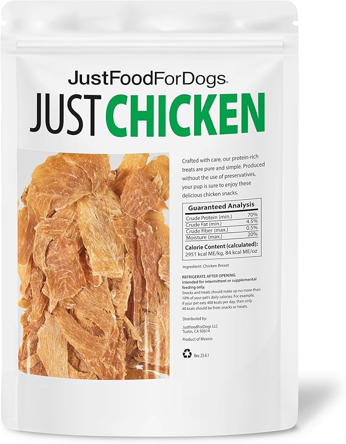 JustFoodForDogs Healthy Dog Treats, Single-Ingredient, Chicken Breast, 5 oz
