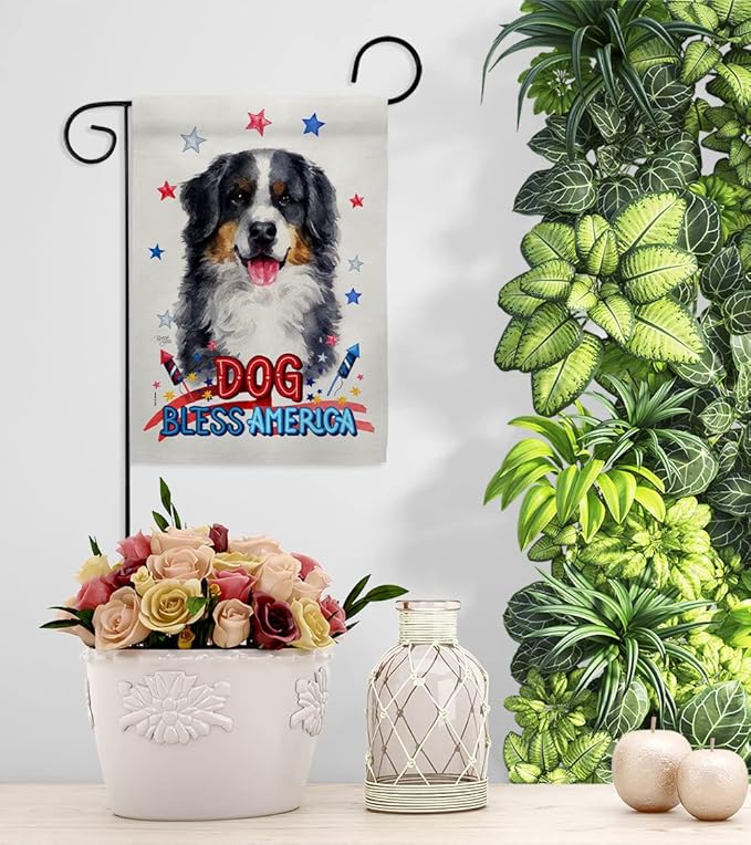 Breeze Decor Patriotic Bernese Mountain Garden House Flag-Kit Dog Puppy Spoiled Paw Canine Fur Pet Nature Farm Animal Creature Decoration Banner Small Yard Gift Double-Sided, Made in USA