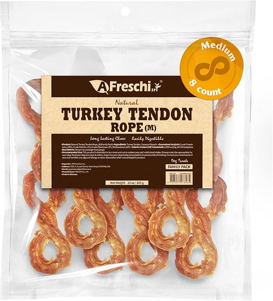 Afreschi Natural Turkey Tendon Rope (M) 10 oz Rope, Turkey Sourced from USA, All Natural Puppy Chew, Hypoallergenic, Rawhide Alternative, for Medium Breeds