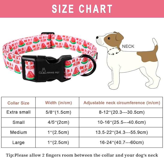 ARING PET Summer Dog Collar-Cute Watermelon Dog Collar for Large Dogs, Adjustable Soft Cotton Girl Dog Collars for Small Medium Large Dogs, Large