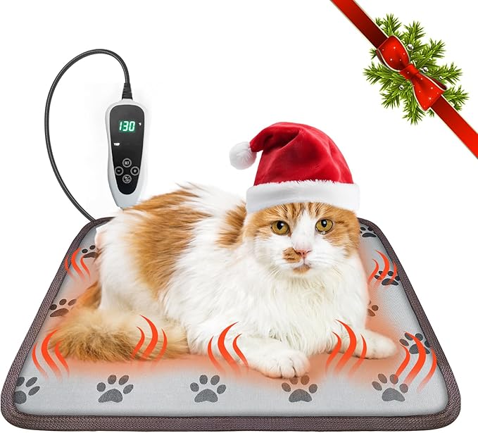 Cat Heating Pad 18x18 in Pet Heating Pad for Cats Waterproof Smart Thermostat Switch, Adjustable Heated Cat Bed, Adding Wire Rope Wires Cat Warming Pad-Paw Print