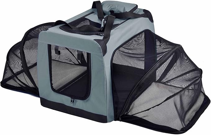 Pet Life Hounda Accordion Metal Framed Soft Folding Expandable Dog Crate - Collapsible Folding Pet Crate or Dog Kennel with Triple Expansion Room Large