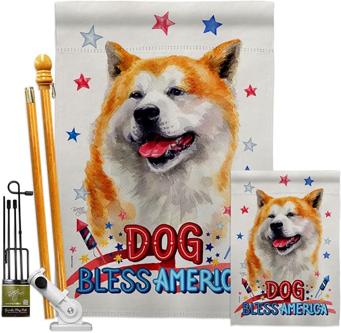 Breeze Decor Patriotic Akita Garden House Flag Kit Dog Puppy Spoiled Paw Canine Fur Pet Nature Farm Animal Creature Decoration Banner Small Yard Gift Double-Sided, Made in USA