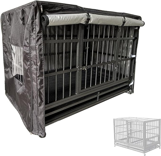 XCZ Heavy-Duty Dog cage Cover, Fully Open Design and Transparent Windows, Suitable for 48-inch Dog Cages and crates. Black