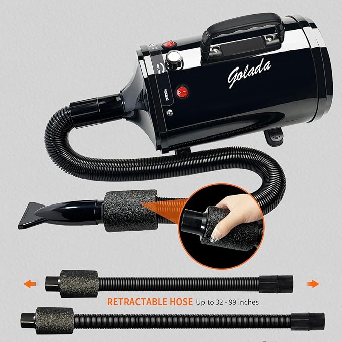 High Velocity Professional Dog Grooming Dryer,Adjustable Temperature and Speed Hair Dryer for Pets with 4 Nozzles