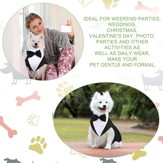 Weewooday Dog Tuxedo and Bandana Set Dogs Formal Tuxedo PET Wedding Party Suit Wedding Bow Tie Shirt for Christmas Halloween Birthday Costumes(Cute Style,XX-Large)