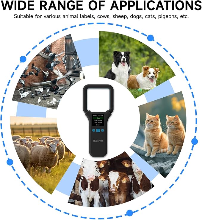 AR190E Bluethooth Pet Microchip Scanner, Wireless Handheld RFID Animal Reader, 134.2kHz Pet Chip Scanner with OLED Display Animal Tag Reader EMID FDX-B(ISO11784/11785)