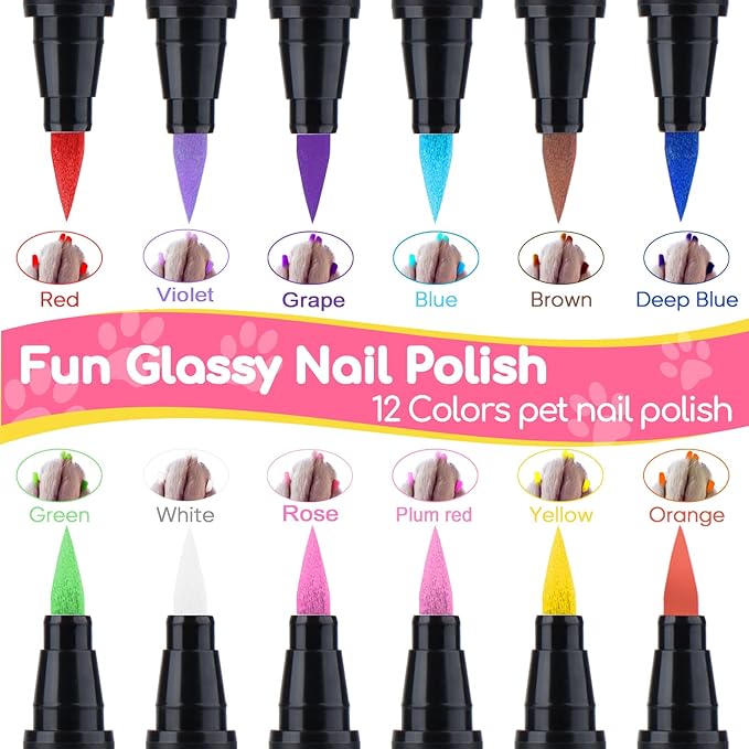 Dog Nail Polish， Dog Nail Polish Pens Quick Dry-12 Colors, Pet Nail Polish Set for Dogs， DIY Dogs Puppy Nails, Dog Safe Nail Polish Non Toxic, Odorless, Easy to Applyt
