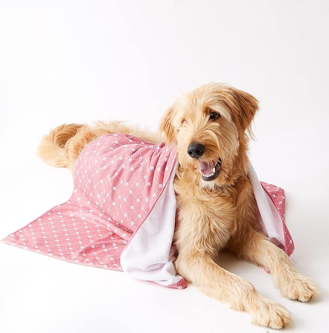 Bone Dry Pet Grooming Towel Collection Absorbent Microfiber X-Large, 41x23.5", Trellis Rose